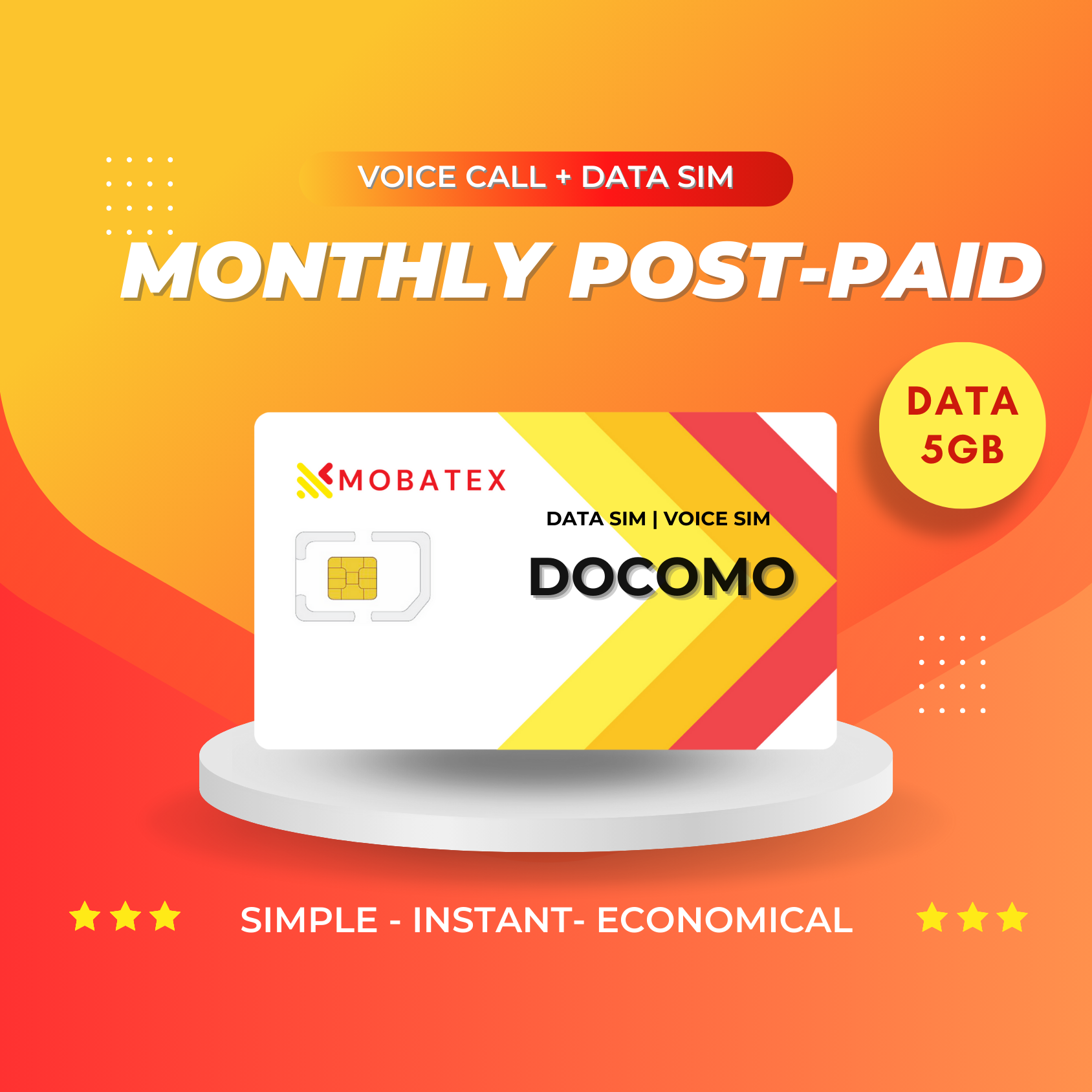 Monthly Post-paid Voice+Data SIM - 5GB - Docomo